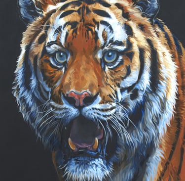 a painting of the face of a siberian tiger facing the viewer 