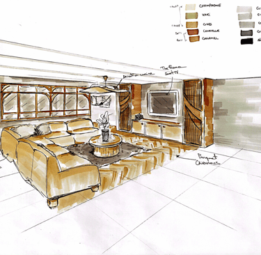 Croquis de perspective d'un salon d'un projet de HOJE STUDIO