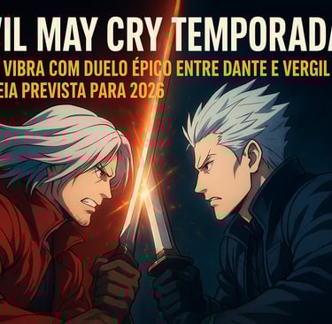 Arte promocional de Devil May Cry Temporada 2 na Netflix mostrando Dante e Vergil em um duelo épico