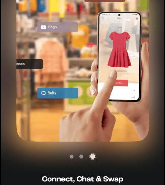 a person holding a phone with a phone showing a picture of a dress