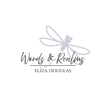 Words & Realms logo featuring a purple dragonfly icon and Eliza Douglas author name.