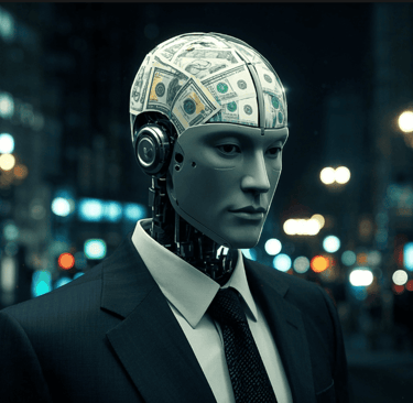 a robot with a with money on its mind