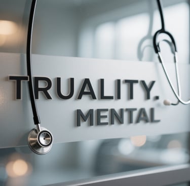a stethoscope hanging on a doctors door with the name truality.mental on it
