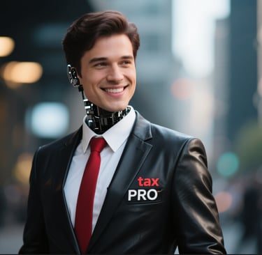 a man in a black leather suit red tie tax pro