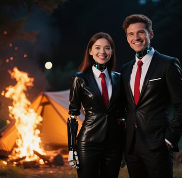 a couple camping at night