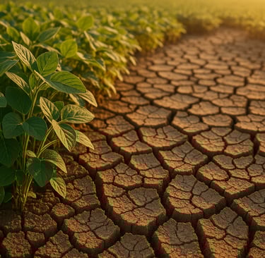 Plantação de soja saudável protegida da seca pelo bioinsumo Hydratus desenvolvido pela Embrapa com b