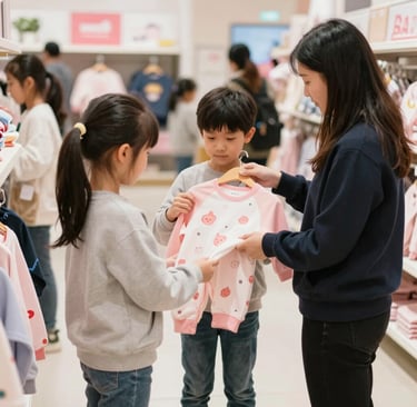A cluttered laundry room with various garments and towels piled on a large table or basket. Several jackets and clothing items hang above, and washing machines are visible on the right. There is a chair with a fur covering, and cleaning supplies are organized on the far side near a sink.