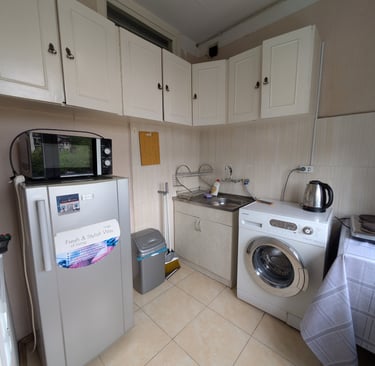 the kitchen of Cozy apartment with Balcony in Tbilisi Georgia 