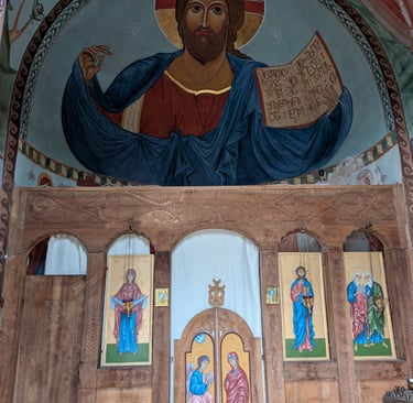 painting of Jesus in the Tabor Monastery of the Transfiguration in Tbilis georgia