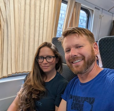 Don and Samantha on the train to Kutaisi Airport from Tbilisi, Georgia
