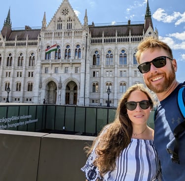 Don and Samantha in front of Parliament in Budapest Hungary