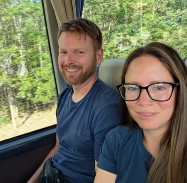 Don and Samantha on the Flixbus from Budapest to Novi Sad