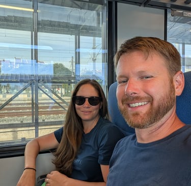 Don and Samantha on the train in Novi Sad, Serbia 