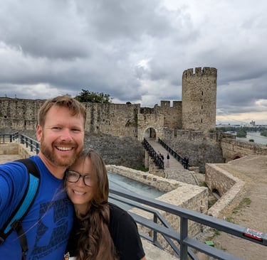 Don and samntha with Belgrade fortress in Belgrade Serbia 