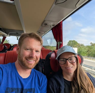 Don and Samantha on the Nis Ekspres bus from Belgrade to Nis serbia