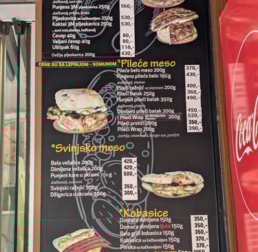 the menu at 3M food Bulevar in Nis Serbia
