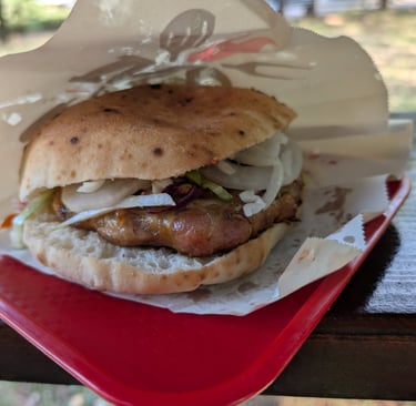 stuffed chicken sandwish with toppings from 3M Food Bulevar in Nis Serbia