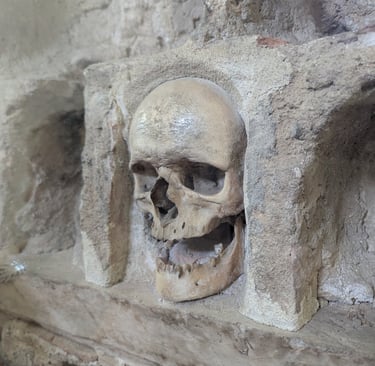 a human skull at the skull tower om Nis Serbia