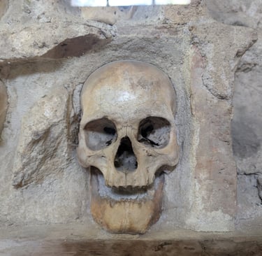 a human skull at the skull tower om Nis Serbia