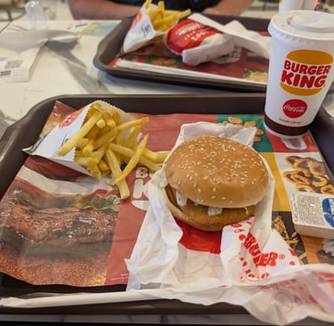 a cheese burger with frys ans a drink from Burger King in the Diamond Mall in Skopje North Macedonia