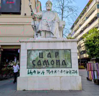 statue of Tsar Samoil fist Bulgarian Empire in Macedonia Square Skopje North Macedonia 