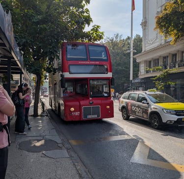 ouble decker bus in Skopje Noth Macedonia 