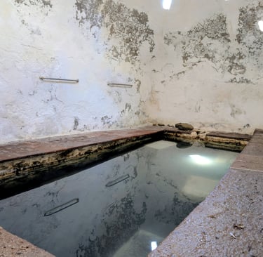 Natural thermal spring built on the shore of the Aegean sea at Paralia Efthalou near Mithymna, Greec