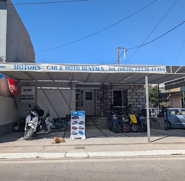 Store front of Euro Motors Petra Car & Moto Rentals in Petra Greece