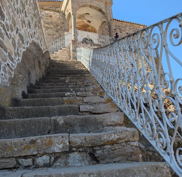 stairs and exterior of the Holy Church of the Virgin Mary Glykophilousa in Petra Greece
