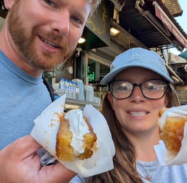 Don and Samantha having Sambali from Ademoglu Sambali Halep tatlisi in Izmir, Turkey