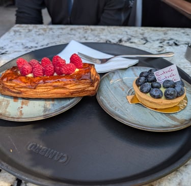 bluebarry tart and raspberry dessert from Entree in Tbilis Georgia