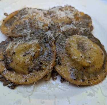 Mushroom ravioli from  Movamasi in Tbilisi, Georgia