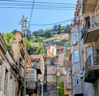 Street view  of Tbilisi, Georiga and the statue of the mother of Georgia