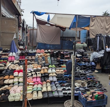 shoes and cloths from the Dezerter Bazaar in Tbilisi Georgia