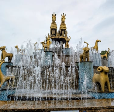 the gilded sculptures on Colchis Fountain in Kutaisi Georgia 