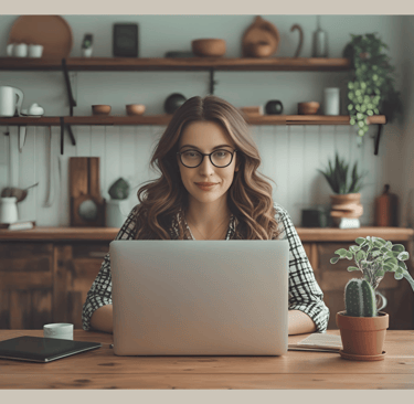 Young woman with glasses working intently on her laptop in a quiet environment – symbolizing the focus and success of introve