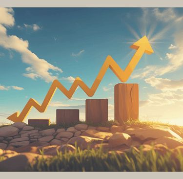 Golden growth curve with upward arrow in the sunrise – symbol of long-term success, financial growth, and sustainable passive