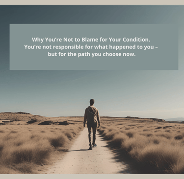 A man walks alone on a path through barren landscape – visual representation of the message: You are not to blame for your si