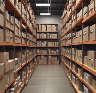 A blank sheet of paper sits in the center surrounded by various stationery items on a marble surface. Items include pens in different colors, decorative tape rolls, a black marker, a green and white glue pen, a transparent adhesive dispenser, clip holders, and small shiny jingle bells in purple and silver.