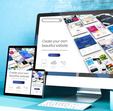 a computer monitor and a tablet computer displaying create your own beautiful website
