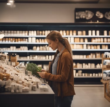 woman selecting packed food on gondola