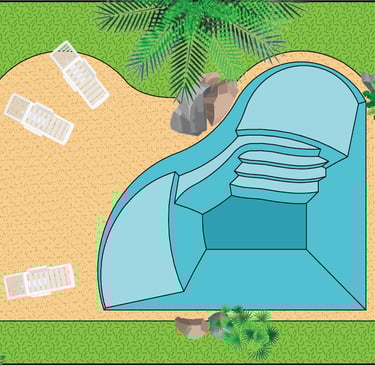 a pool with a lounge chair and a pool