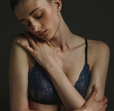 a woman in a blue bra top