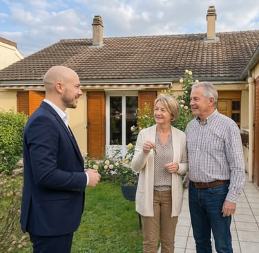 Conseiller immobilier accompagnant des propriétaires lors d'une vente à Élancourt et Maurepas