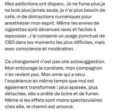 Témoignage décrivant la disparition de ses addictions après une expérience avec la psilocybine