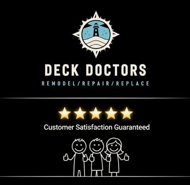Deck Doctors logo with a five-star customer satisfaction rating.