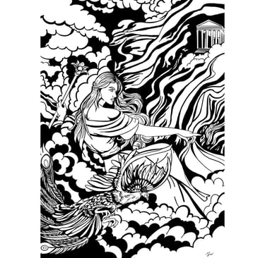 Dessin digital Arthémis en noir et blanc 