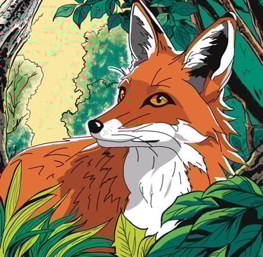 Dessin digital renard en couleurs style bd