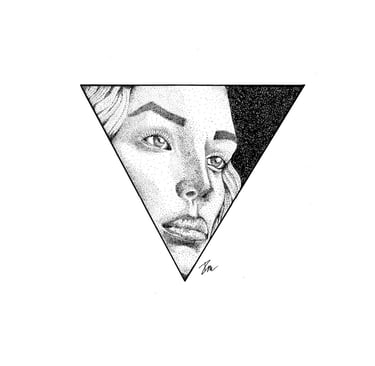 Dessin à l'encre de Chine d'un visage de femme en pointillisme