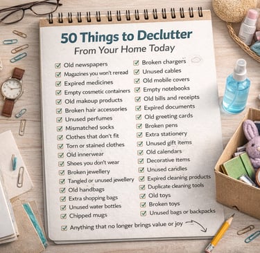 Looking to declutter your home? Here’s a simple list of 50 things to declutter today to create a cle